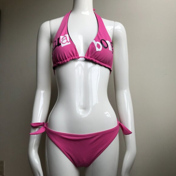 Billabong BLUE CRUSH era Vintage bikini pink logo reversible halter top set RARE - Picture 1 of 9